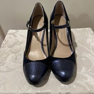 Franco Sarto Navy Blue Snakeskin and Suede Maryjane Shoes